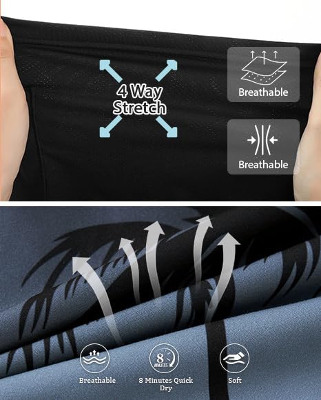 westwolf Men's Swim Trunks with Compression Liner 9" Quick Dry Board Shorts C Black White Medium