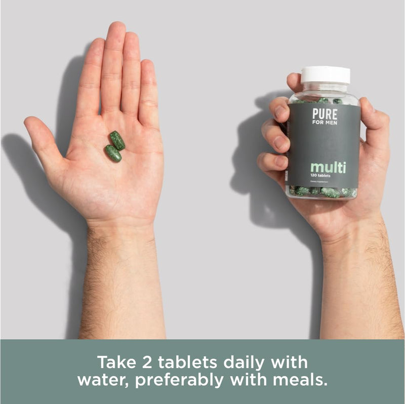 Pure for Men Multivitamin Supplement for Men, Energy & Mood (120 Tablets) | Vitamins A, B, C, D, Magnesium & Calcium, 42 Fruit & Vegetable Blend, Energy, Mood, Strong Bones, Antioxidants & Immune