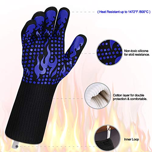 Comsmart BBQ Gloves, 1472F Heat Resistant Silicone Non-Slip Oven Mitts, Long Kitchen Gloves Perfect for Grilling, Cooking, Baking, Cutting, Blue
