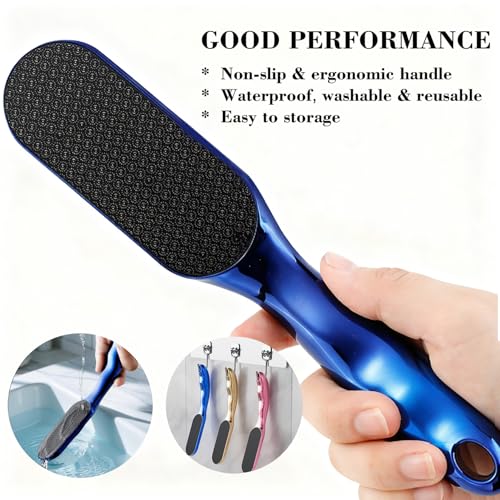 Nano Glass Foot File, Foot Callus Remover & Foot Scrubber for Smooth Feet, Professional Pedicure Tool (Heel Socks & Cracked Heel Stick Included), Blue