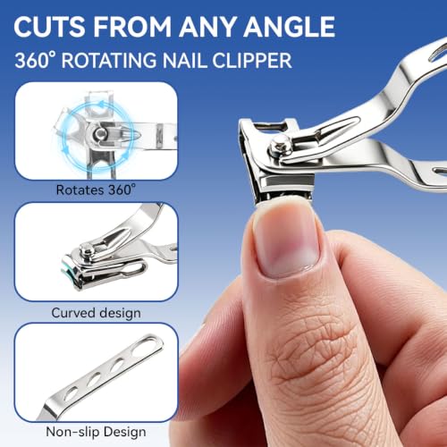 Bowitzki Professional Thick Nail Clippers for Ingrown Toenails, Stainless Steel Heavy Duty Toenail Clipper with Long Handle & Adjustable Blade, Easy Clean, for Men Women Seniors