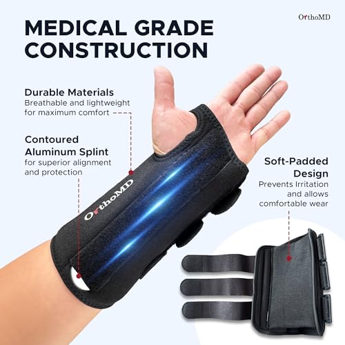 Carpal Tunnel Wrist Brace – Orthopedic Hand Surgeon Designed Wrist Splint for Sleeping & Daytime Support – Rigid Stabilizer (NOT a Soft Sleeve) for Tendonitis, Arthritis & Wrist Pain – OrthoMD (LEFT Wrist, Medium) Left Wrist Black