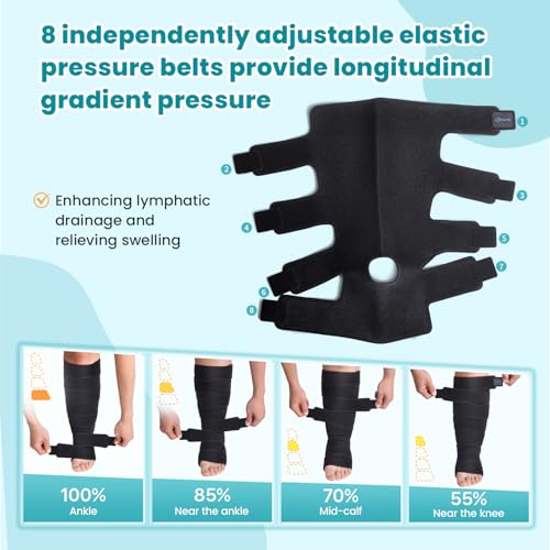 Sylong® Swelling Edema Calf & Foot Compression Wrap Adjustable Sleeve For Lower Leg and Foot Lymphedema Circulation (XL) XL