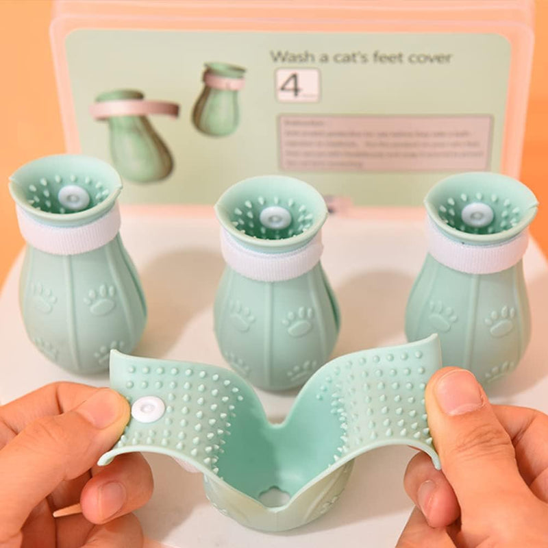 AIFUSI Anti-Scratch Boots for Cats, Cat Claw Covers 4 Pack Adjustable Silicone Cat Shoes Accessories Nail Protection Gloves Pet Supplies for Cat Grooming Bathing Shaving (Green) - BeesActive Australia