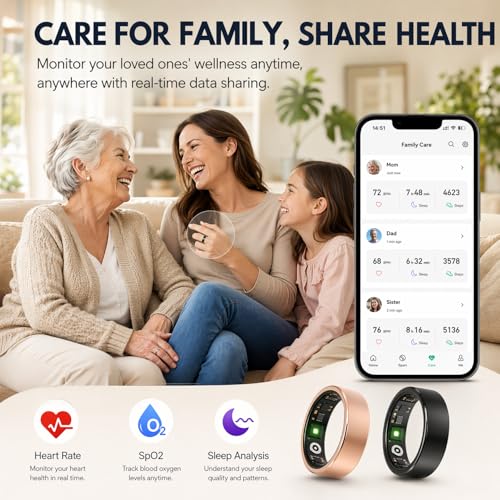 Smart Ring for Women Men Health Tracker - IP68 Waterproof Fitness Ring with Heart Rate/Blood Oxygen/Blood Pressure/Sleep Tracker/Step/Calories for iOS and Android,No Subscription Fee,Silver 12
