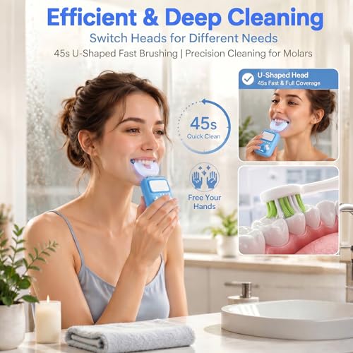 Adult Ultrasonic Electric Toothbrush, u Shaped autobrush Toothbrush Game Console - Blue