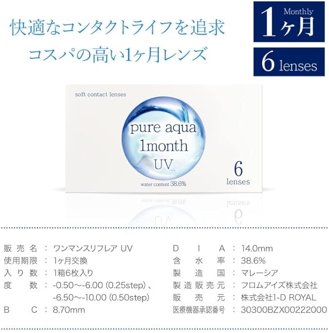 Pure Aqua One Month UV by ZERU. 1 month exchange 6 pieces (-4.75) - BeesActive Australia