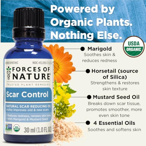 Forces of Nature Scar Treatment, Reduce Stretch Marks, Surgical Scars, Old and New Scars, Burn Scars, and Keloids, Organic Homeopathic Medicine for Skin Care, Promotes Healthy Skin, 1 FL OZ