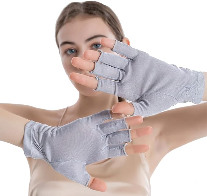 Aiyuga Women's Silk Gloves, For Rough Hands, Sleeping, Fingerless Fingertip Cut, For Sleep, Hand Care, Skin Rough Skin, Sun Protection, Smartphone Compatible, Black and White -  Australia