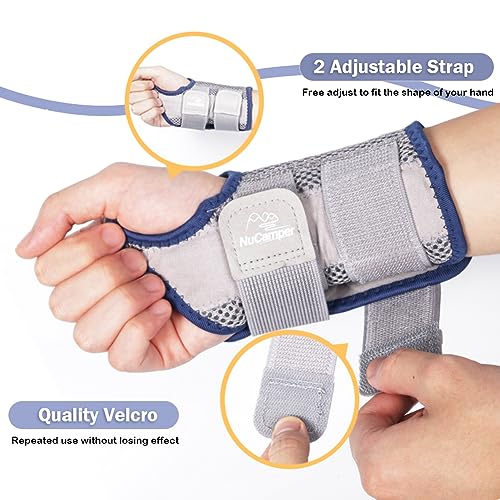 NuCamper Wrist Brace for Carpal Tunnel Relief, Adjustable Wrist Support Splint Hand Brace for Men Women, Wrist Stabilizer Night Support for Pain Relief,Tendinitis,Arthritis(Right and Left Hands, L/XL) Gray/Navy-Left&Right Hand（Pack of 2）