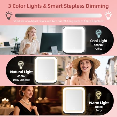 Travel Mirror with Lights, Rechargeable Magnifying Mirror 10X/1X, Black