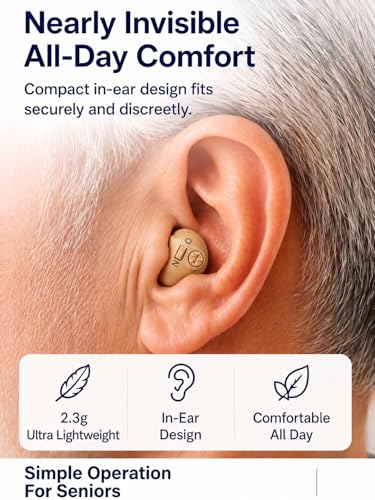 Rechargeable Hearing Aids for Seniors, 16-Channel DSP Noise Reduction Hearing Amplifier, Invisible In-Ear Design Volume Control, 35 Hours Battery Life with Charging Case, Easy to Use for Adults white