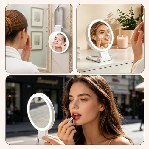 Lighted Makeup Mirror with 1X/10X Magnification, Double-Sided