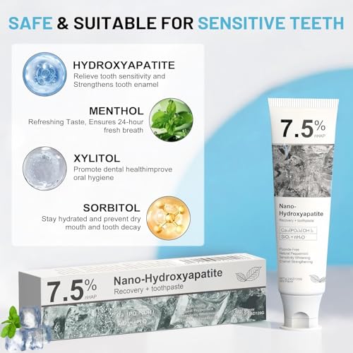 7.5% Hydroxyapatite Toothpaste, 7.5% Hydroxyapatite Toothpaste for Advanced Enamel Protection, Appropriate for Sensitive Teeth, Gentle and Effective Formula, Fresh Mint (3) 3