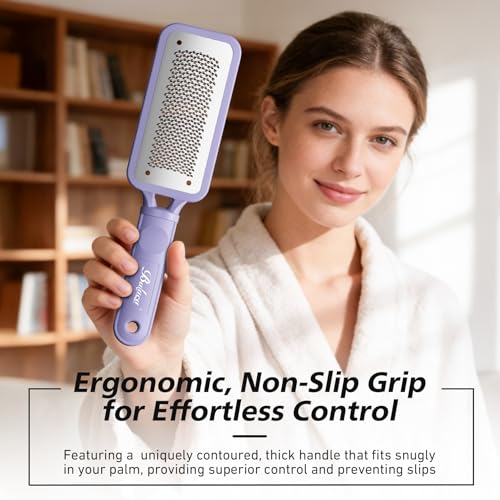 BALUCA Professional Foot File & Callus Remover - Stainless Steel Foot Rasp & Metal Feet Scrubber, Pedicure Tool for Hard Skin & Dead Skin Removal, Cracked Heel Repair for Baby Soft Feet (Purple) Purple