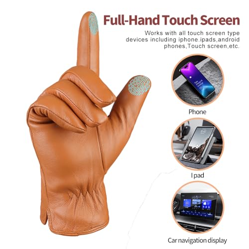 MGGMOKAY Mens Leather Gloves Lambskin Touch Screen Gloves Warm Cashmere Lined X-Large Tan(touchscreen)