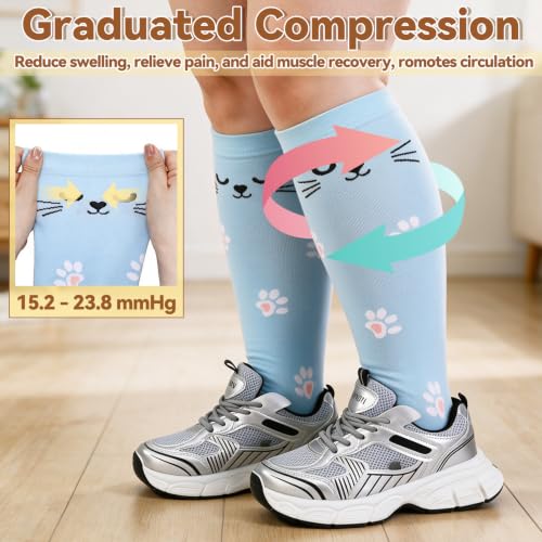 Jspupifip 6 Pairs Plus Size Compression Socks for Women, Wide Calf 4X-Large Black, Gray, Blue, Purple, Pink, Khaki