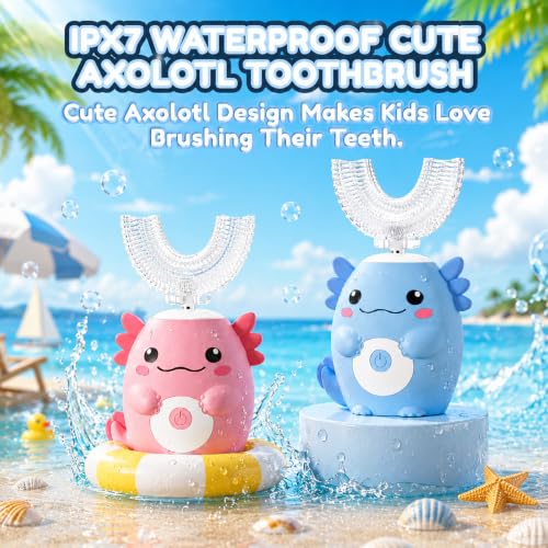 Kids Electric U Shaped Toothbrush,Axolotl Sonic Toothbrush-Age 2-15 Blue Blue Axolotl