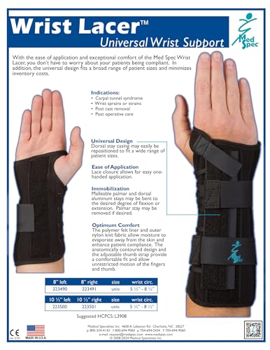 AWEHIRU Med Spec Wrist Lacer Support, 8" Black, Universal Right