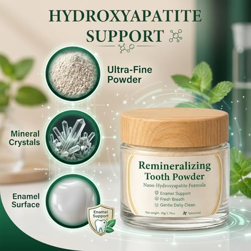 Remineralize Tooth Powder - Oral Care Remineralizing Tooth Powder with Hydroxyapatite, Tooth Whitening Powder Fluoride-Free for Gentle Clean, Fresh Breath & Enamel Care, Mint Flavor 1