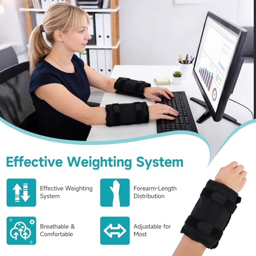 Weighted Wrist Brace for Hand & Forearm Workout,Adjustable Wrist Weight with Removable Steel Bars, Comfortable Neoprene Sleeve for Rehabilitation, Strength Training & Toning - Black（2pcs）