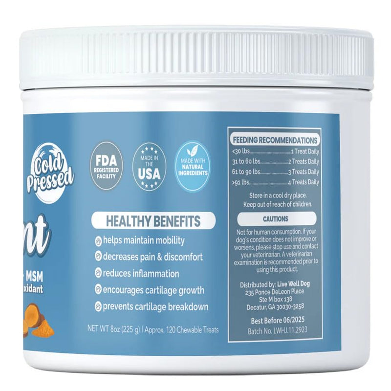 Hip & Joint Chew for Dogs - Now with Turmeric and Black Pepper - Pet Products with Glucosamine, Chondroitin, & MSM + Vitamins C and E for Dog Joint Relief – 120 Count - PawsPlanet Australia