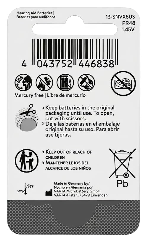 SONIVEX® Hearing Aid Batteries Size 13, PR48, Zinc-Air, Mercury Free, Made in Germany, 60 Count (10 Packs of 6) Size 13 Hearing Aid Batteries