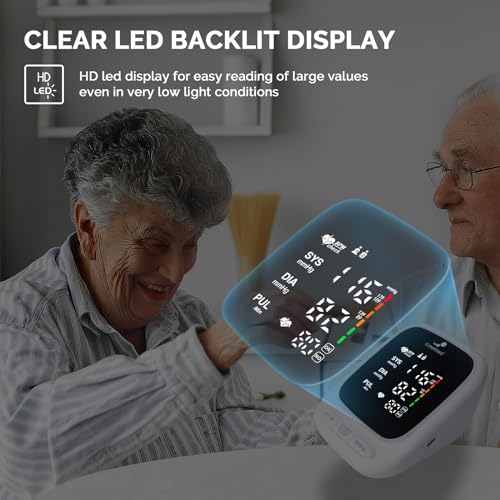 Blood Pressure Monitor Upper Arm Automatic Talking Blood Pressure Cuff, Rechargeable Blood Pressure Machine for Home Use Digital Led Display, Adjustable 8.7"-16.5" Large BP Cuff Dual User Model
