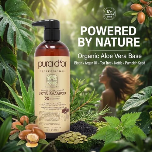 PURA D'OR Clinically Formulated Biotin Shampoo - Daily Hair Care Routine For Thinning Hair - 2X Concentrated 17+ Key Herbal Blend Hair Thickening Products For Women & Men, Botanical Zen Scent 16 Fl Oz 16 Fl Oz (Pack of 1)