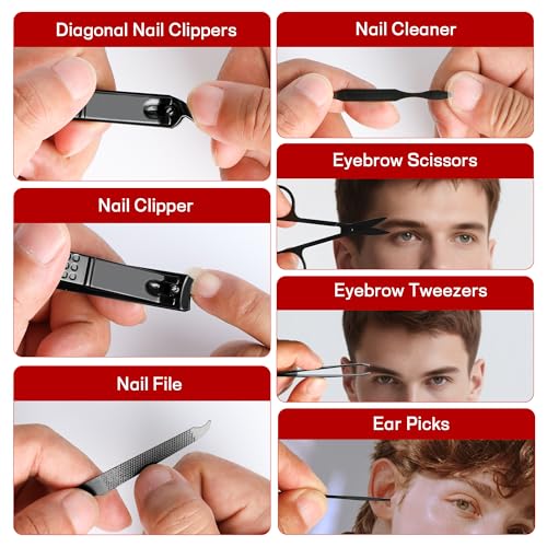 Manicure Set Gift for Men Women, Easter Basket Stuffers for Teen Boys Girls, 7 in 1 Finger and Toe Nail Clippers Kit, Personal Care Tools Accessories Pedicure Kits with Travel Case Nail Grooming Kit Black