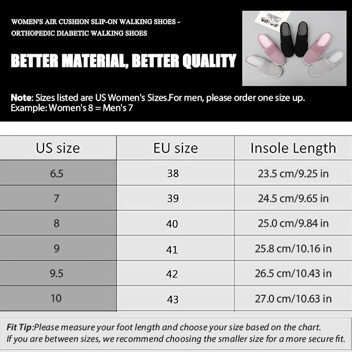 Diabetic Shoes for Women,Orthopedic Slip-On Walking Shoes with Air Cushion 7 Black