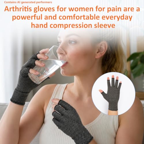 3 Pairs Arthritis Compression gloves Women Men, Fingerless Carpal Tunnel Gloves, Wrist Brace Hand Support for Swelling, Crocheting, Typing, Trigger Finger Relief
