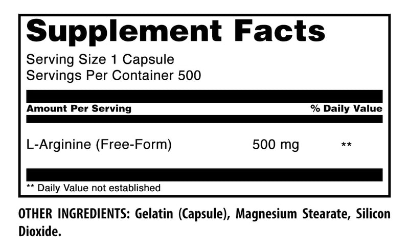 Amazing Formulas L-Arginine Supplement | 500 Mg Per Serving | Capsules | Amino Acid Supplement for Men & Women | Non-GMO | Gluten Free | Made in USA (500 Count) 500 Count