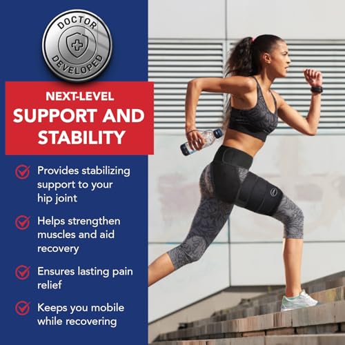 Dr. Arthritis Hip Brace, Adjustable Sciatic Nerve Brace & Stabilizer for Pulled Muscles & Injury Recovery, Hamstring Compression Sleeve Support, Sciatica Pain Relief Devices for Men & Women (BLK, S/M) Black S/M Hip brace - Right