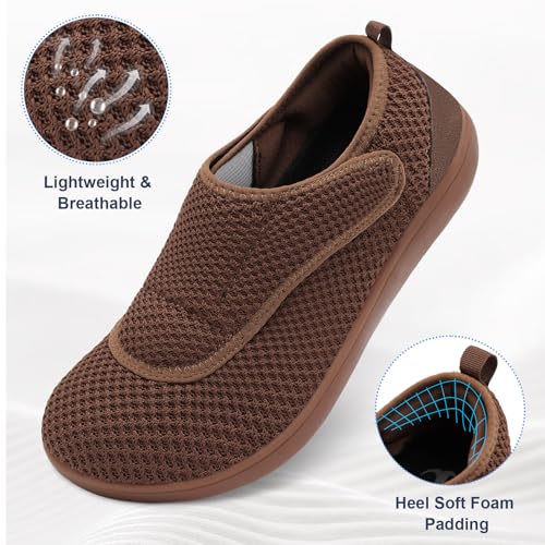Mens Walking Shoes Wide Diabetic Shoes Adjustable Swollen Feet Neuropathy Orthopedic Shoes Breathable Barefoot Zero Drop Sneakers 12 Wide Brown