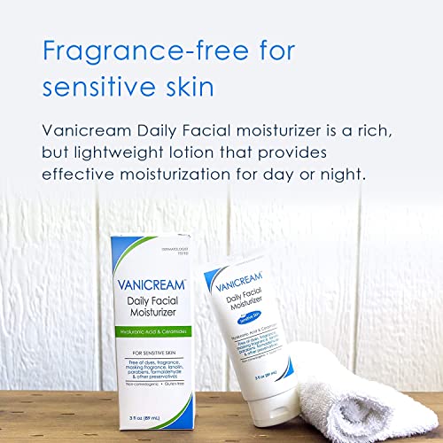 Vanicream Daily Facial Moisturizer With Ceramides and Hyaluronic Acid - Formulated Without Common Irritants for Those with Sensitive Skin, 3 fl oz (Pack of 2) 3 Fl Oz (Pack of 2)