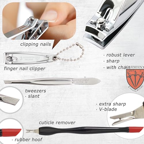 3 Swords Germany - brand quality 7 piece manicure pedicure grooming kit set for professional finger & toe nail care scissors clipper fashion leather case in gift box, Made by 3 Swords Germany (6288) Red
