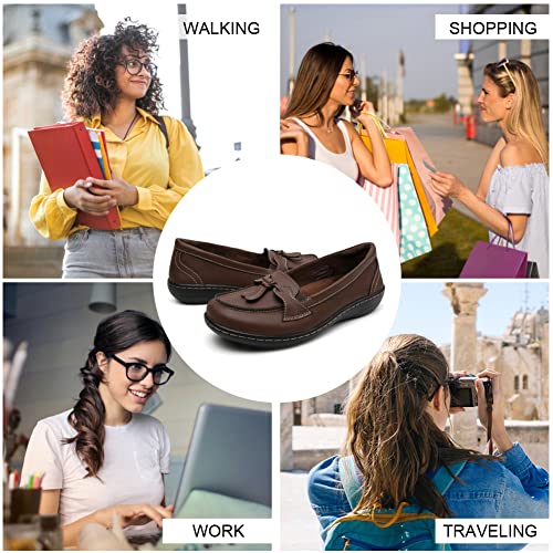 Maichal Loafers for Women Slip On Comfort Leather Dressy Shoes with Tassel 8 Brown