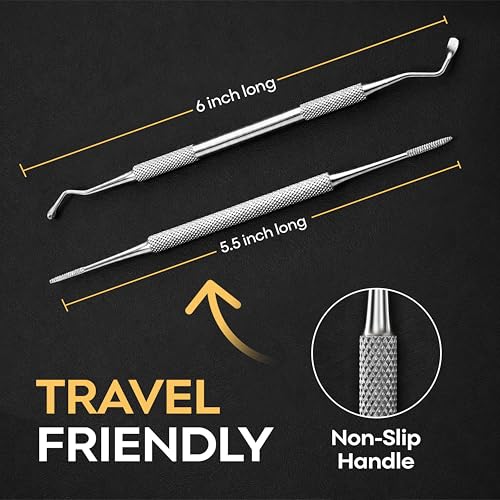 Ingrown Toenail Removal Kit - Under Nail Cleaner Tool Double Ended Nail Lifter & Nail File Cleaning Scooper Curette Tools Trimmer Medical Grade Stainless Steel Manicure Pedicure Nail Care Set by Krisp