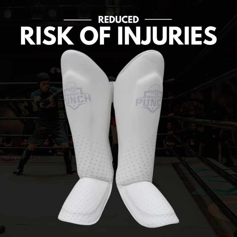 Shin Guards Kickboxing Leg Pads with Instep Protection, Muay Thai MMA Martial Arts Kicking Sparring Training Gear White & Silver Small