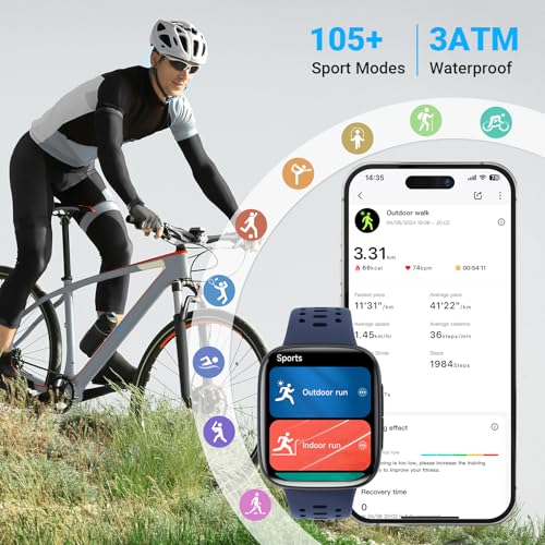 Smart Watches for Women/Men Android iPhone, [1.85" AMOLED Screen] Smartwatch Fitness Tracker 3ATM Waterproof with Bluetooth Calls, AI Control, Heart Rate/SpO2/Sleep Monitor, 7 Days Battery Blue