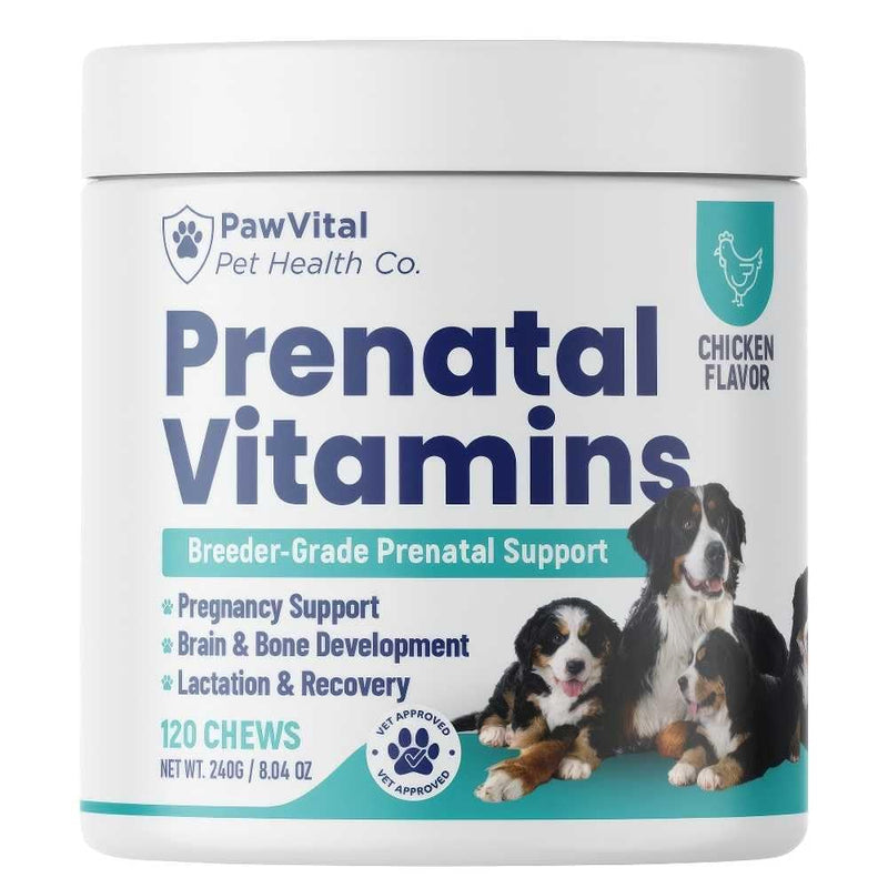 Dog Prenatal Vitamins for Pregnant & Nursing Dogs – 120 Soft Chews with Folic Acid, DHA, Choline, Iron & Calcium – Prenatal Multivitamin Supplement for Puppy Development, Pregnancy & Lactation Support