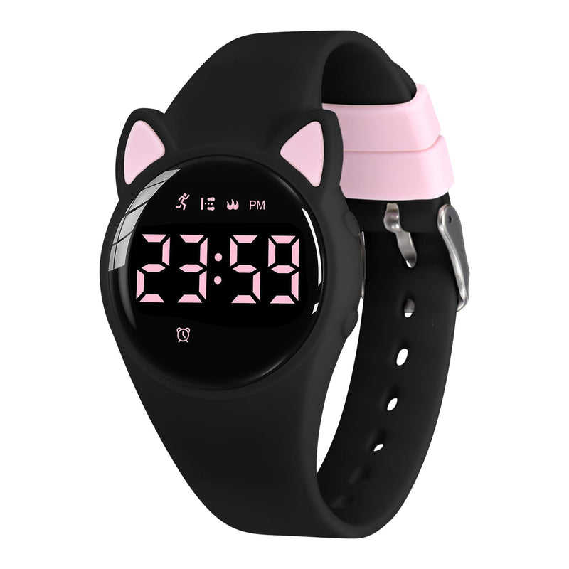 Kids Digital Watches for Girls Boys, Sports Watch with Fitness Tracker, Pedometer, Alarm Clocks, Stopwatch, No App Needed & Waterproof Kids Watch, Gift for Teens Girls Boys Ages 5-14 T6F-BlackPink-Y
