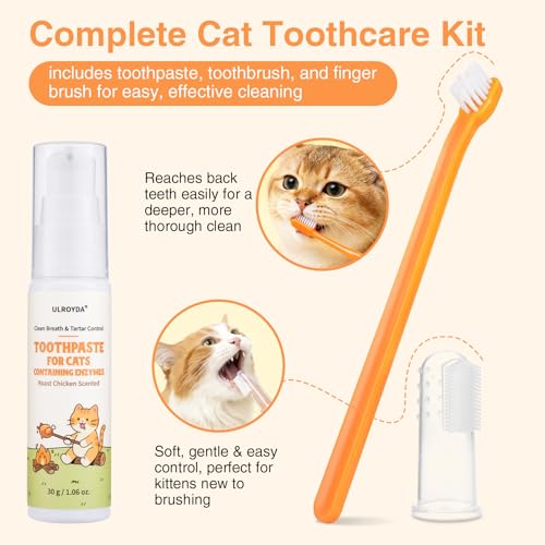 Cat Dental Care Kit – Tuna Flavor & Roast Chicken Toothpaste with Toothbrush & Finger Brush | Gentle Formula, Fresh Breath & Plaque Control