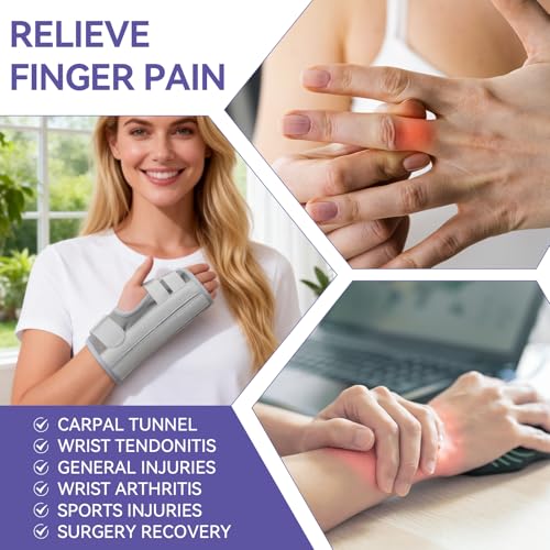 Trigger Finger Splint with Aluminum Finger Brace Joint Stabilizer, Adjustable Right or Left Composite Fabric Hand Brace with Finger Support for Broken Fingers, Sprains, Mallet Injury, Arthritis