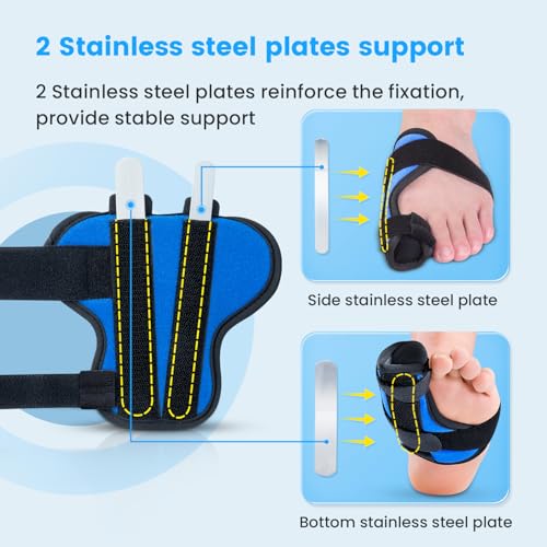 Big Toe Splint for Women & Men, Broken Big Toe Support Brace for Fracture Fixation,Sports Sprains,Injuries, Adjustable Big Toe Protector with 2 Stainless Steel Plates for Day & Night - Left (Blue-Black) (Blue-Black)