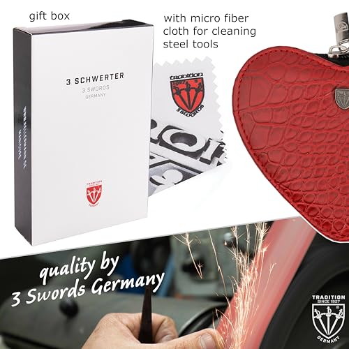 3 Swords Germany - brand quality 5 piece manicure pedicure grooming kit set for professional finger & toe nail care tweezers file clipper fashion leather case in gift box, Made by 3 Swords (17719) CROCO RED - CUTICLE SCISSORS