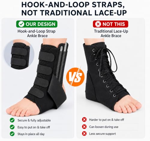 Ankle Brace Support Lace Up for Women & Men, 4 Stays for Sprains Black – Upgrade Ankle (Medium)