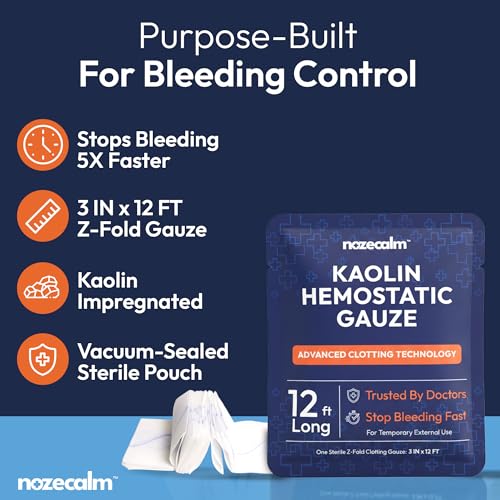Kaolin Hemostatic Gauze, Sterile Clotting Bandage - 3 Inch x 12 ft Pack of 1