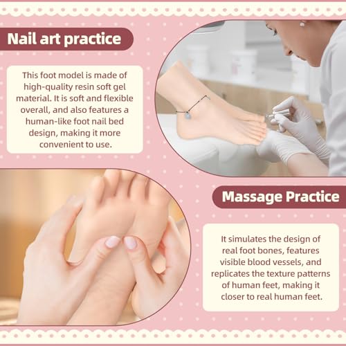 Realistic Practice Foot for Nail Training – Soft Flexible Fake Foot Model for Manicure, Acrylic & Gel Nail Art at Home or Salon (Left)